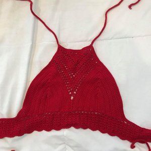 Red Knit Halter Top
